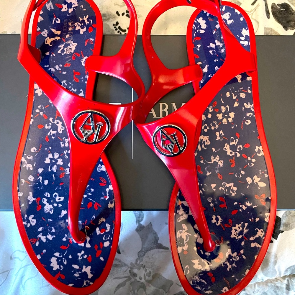 Armani Jeans red and blue jelly sandals